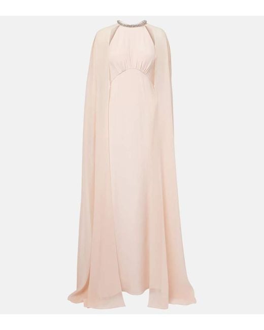 Roland Mouret Pink Embellished Caped Silk Chiffon Gown