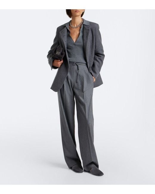 Max Mara Gray Belted Cashmere-Blend Wide-Leg Pants