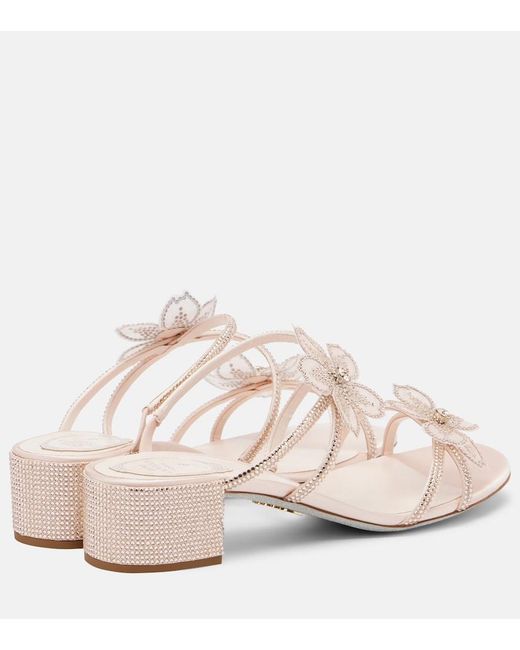 Rene Caovilla Pink Floriane Embellished Satin Sandals