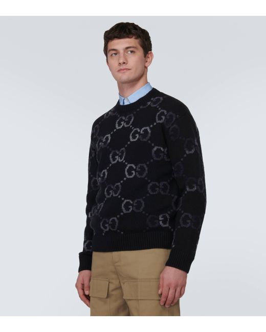 Pull GG intarsia en laine melangee Gucci pour homme en coloris Black