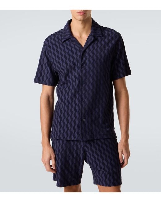 Frescobol Carioca Blue Roberto Cotton-Blend Terry Cuban Shirt for men