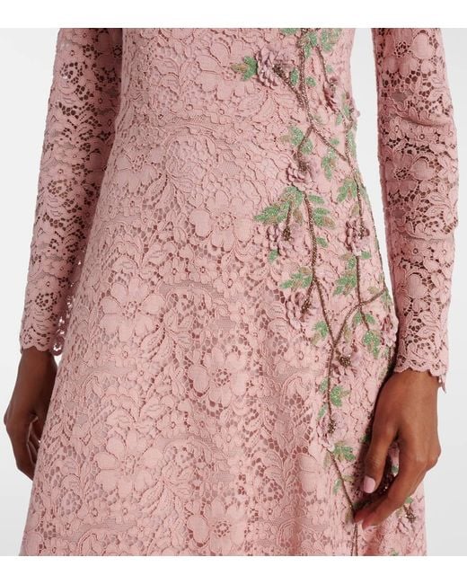 Costarellos Pink Marlena Embroidered Lace Midi Dress