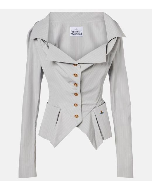 Vivienne Westwood Gray Monday Pinstripe Peplum Cotton Shirt