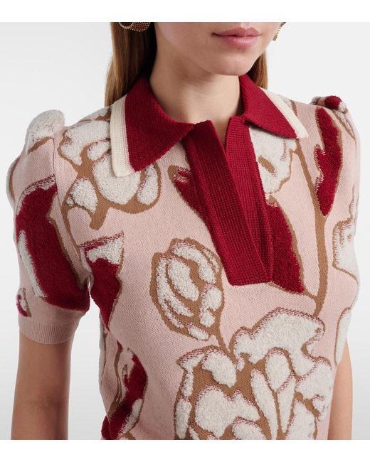 LaDoubleJ Pink Pumped Up Floral Polo Sweater