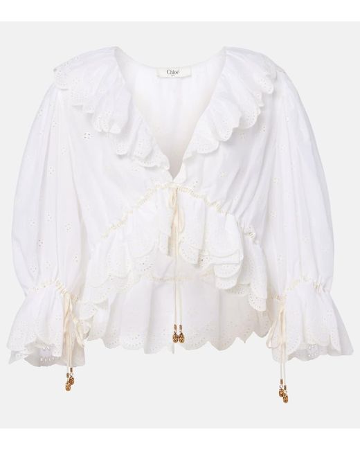 Blusa De Algodon Con Volantes Chloé de color White