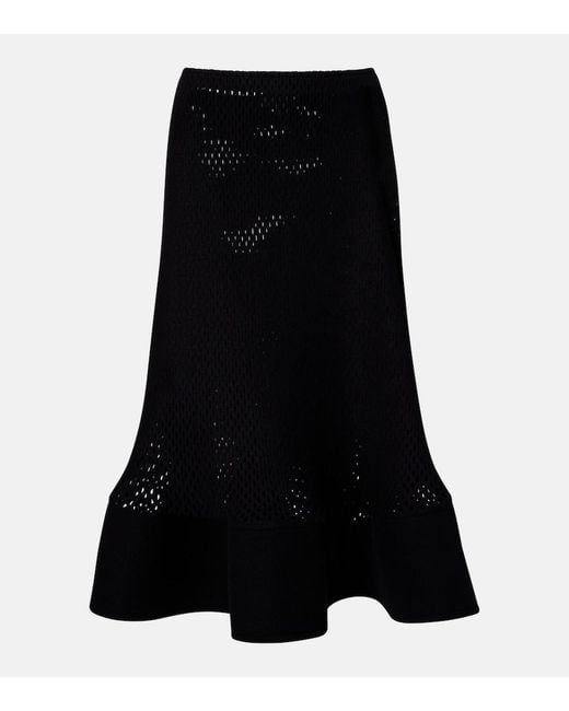 Alaïa Black Open-Knit Wool-Blend Midi Skirt