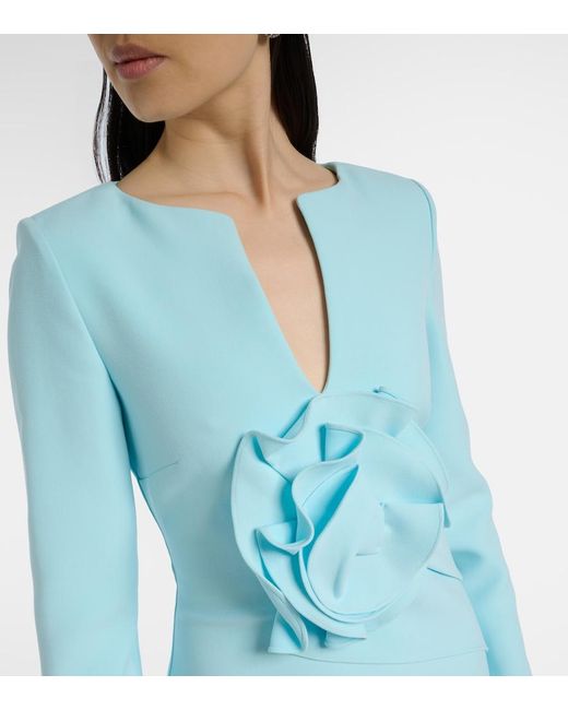 Roland Mouret Blue Floral-Applique Crepe Gown