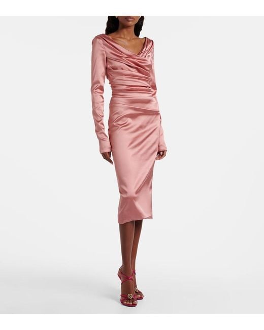 dolce and gabbana pink satin dress Satin midi dress in pink - Dolce Gabbana