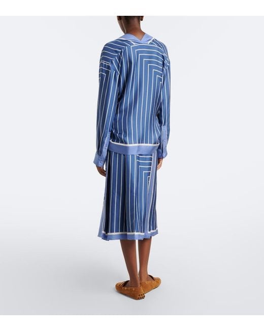 Tod's Blue Striped Silk Midi Skirt