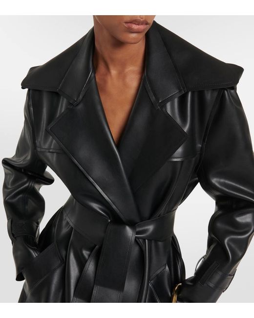 Norma Kamali Black Faux Leather Trench Coat