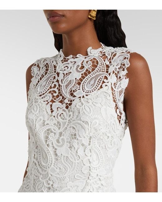Monique Lhuillier White Lace Midi Dress
