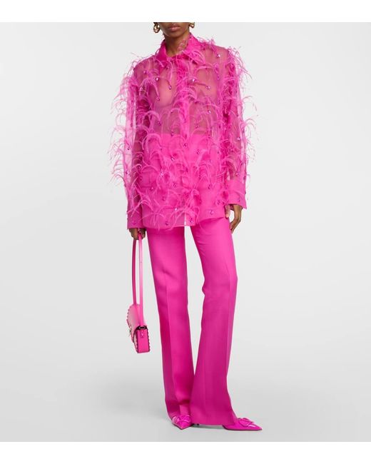 Valentino Pink Embroidered Silk Organza Blouse