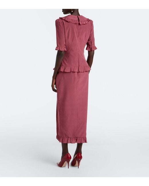 Alessandra Rich Red Ruffled Polka-Dot Silk Midi Dress