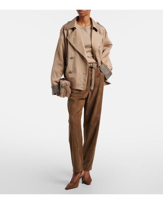 Brunello Cucinelli Brown Monili Suede Straight Pants