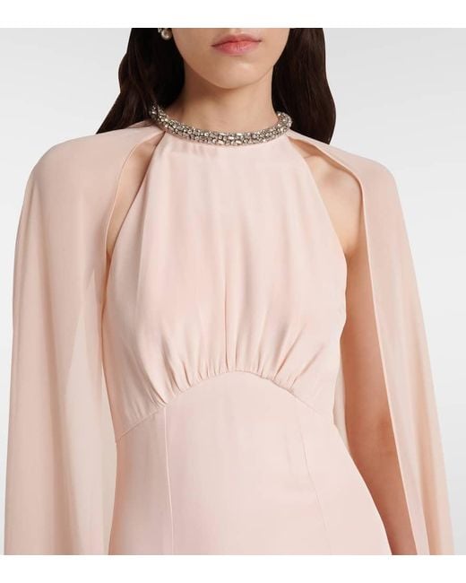 Roland Mouret Pink Embellished Caped Silk Chiffon Gown