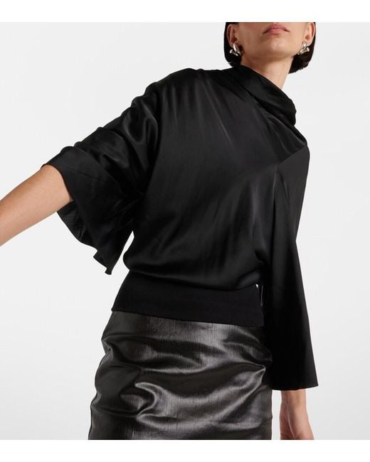 Rick Owens Black Cylinder Draped Jersey Top