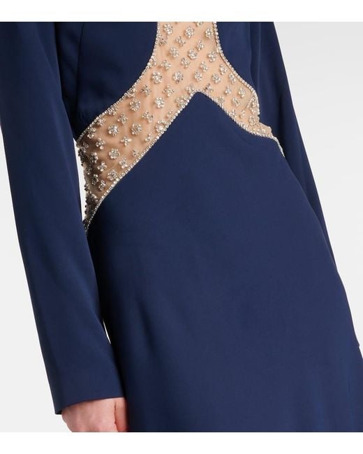 Costarellos Blue Inara Embellished Cutout Tulle Gown