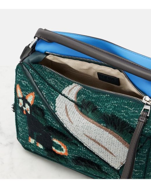 Loewe Green X Louis Wain Futurist Cat Puzzle Top-Handle Bag