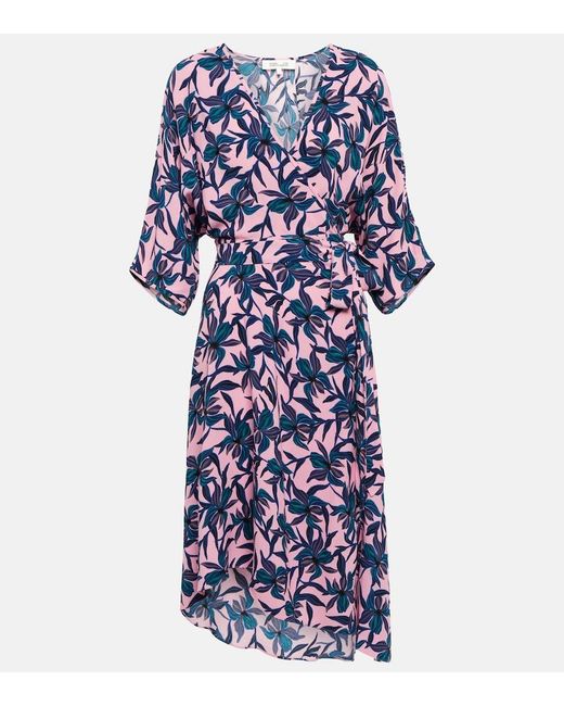 Diane von Furstenberg Blue Floral Printed Midi Dress