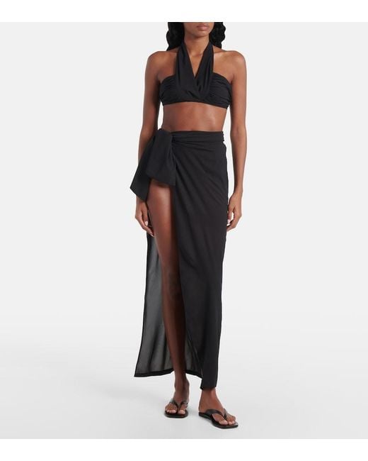 Balmain Black Self-Tie Asymmetrical Beach Pareo