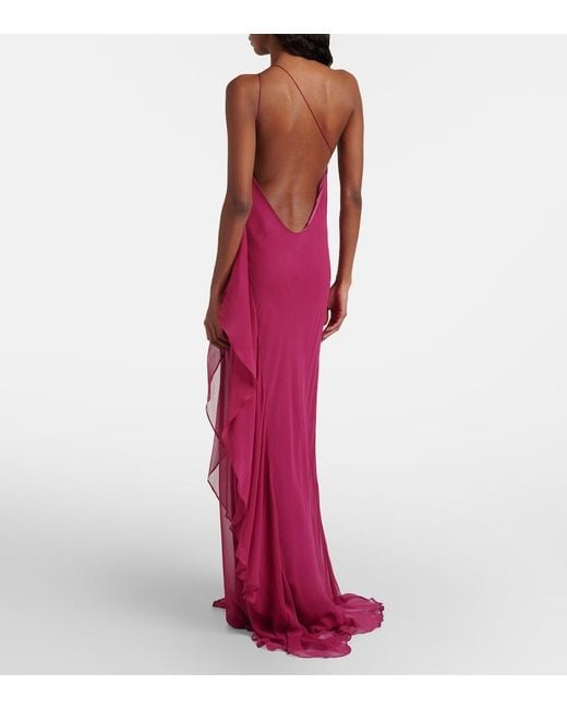 The Sei Pink One-Shoulder Ruffled Silk Gown