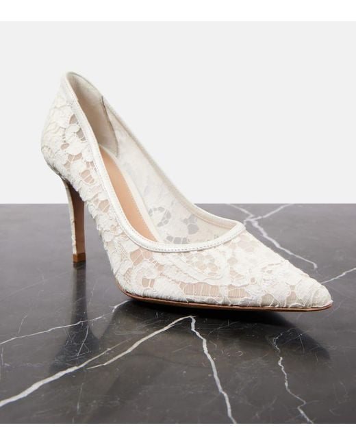 Gianvito Rossi White Lyon 85 Leather-Trimmed Lace Pumps