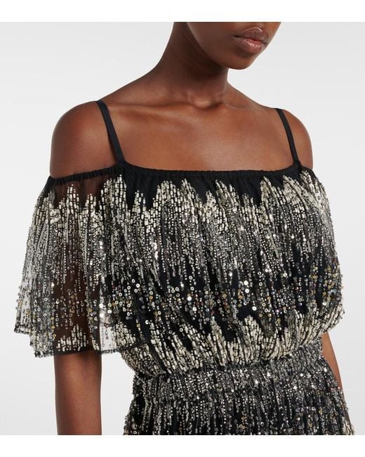 Rabanne Gray Embellished Off-Shoulder Gown