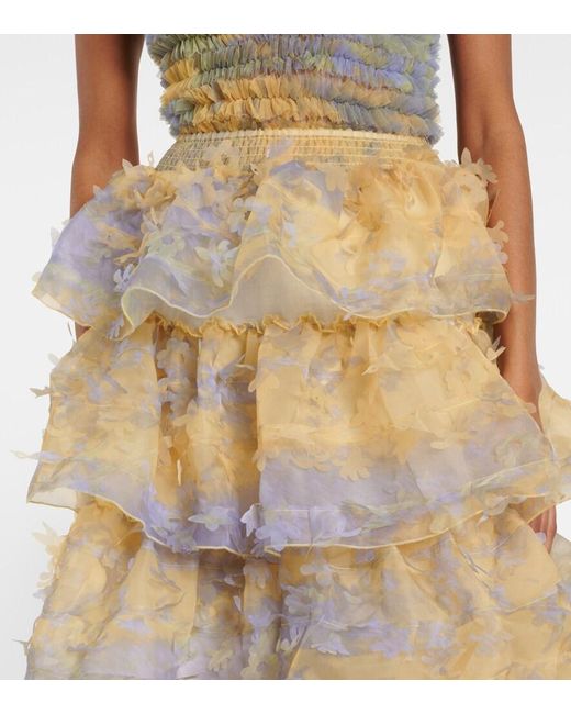 SUSAN FANG Metallic Ruffled Applique Midi Skirt