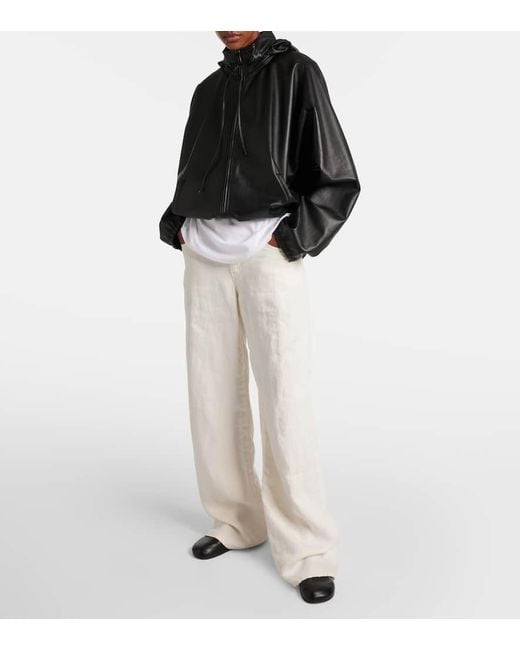 The Row Black Jilly Oversized Leather Bomber Jacket