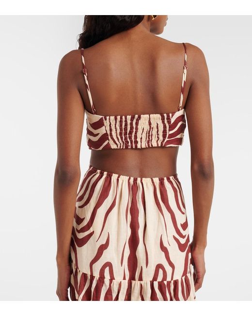 Johanna Ortiz Pink Pleated Printed Linen Bra Top