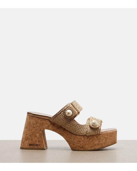 Jimmy Choo Brown Fayence Raffia-Effect Platform Sandals