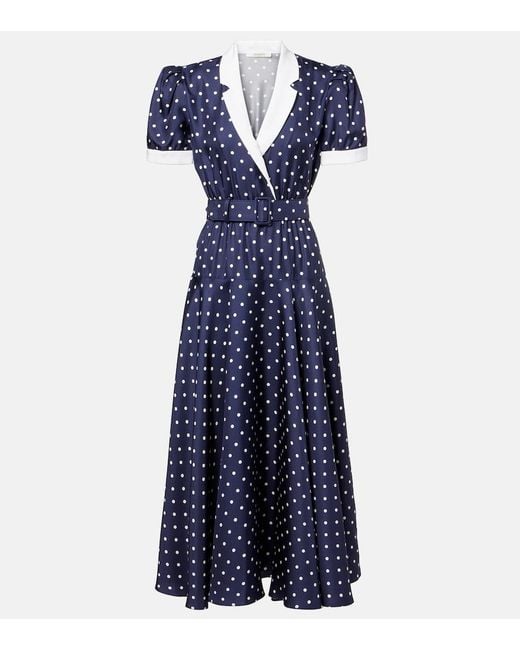 Rodarte Blue Polka-Dot Silk Twill Midi Dress