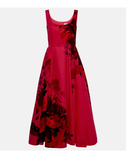 Erdem Red Floral Cotton Faille Maxi Dress