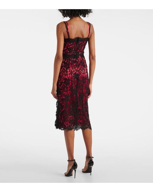Dolce & Gabbana Red Floral Cotton-Blend Lace Slip Dress