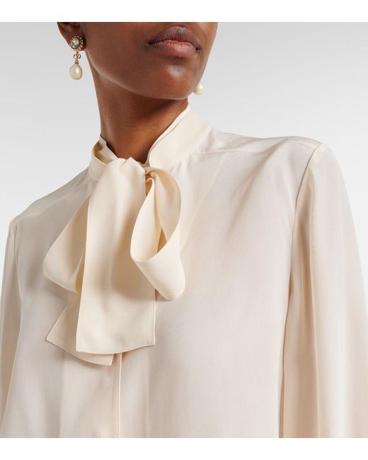 Valentino Natural Tie-Neck Silk Crepe De Chine Blouse