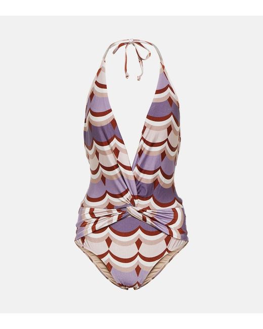 Adriana Degreas White Vintage Waves Printed Swimsuit