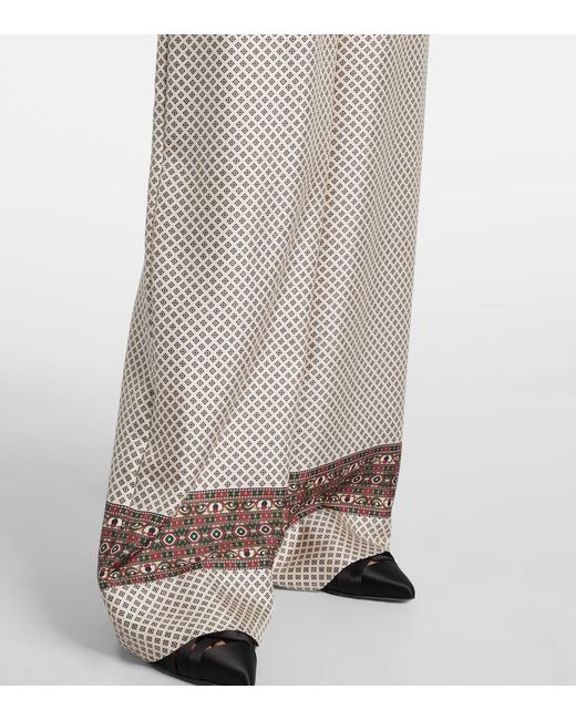 Loro Piana Gray Valerio Printed Silk Twill Wide-Leg Pants