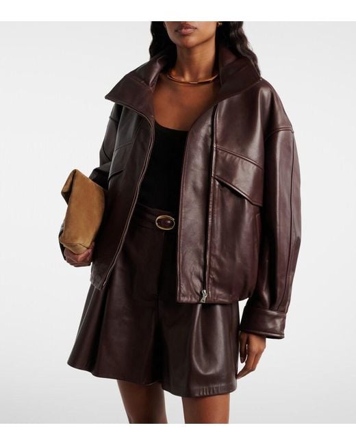 Nour Hammour Brown Roland Leather Bomber Jacket