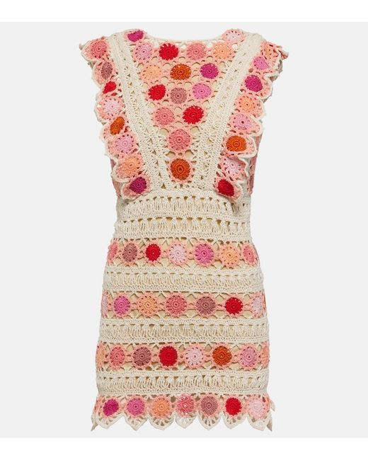 Anna Kosturova Red Bouquet Floral Cotton Crochet Minidress