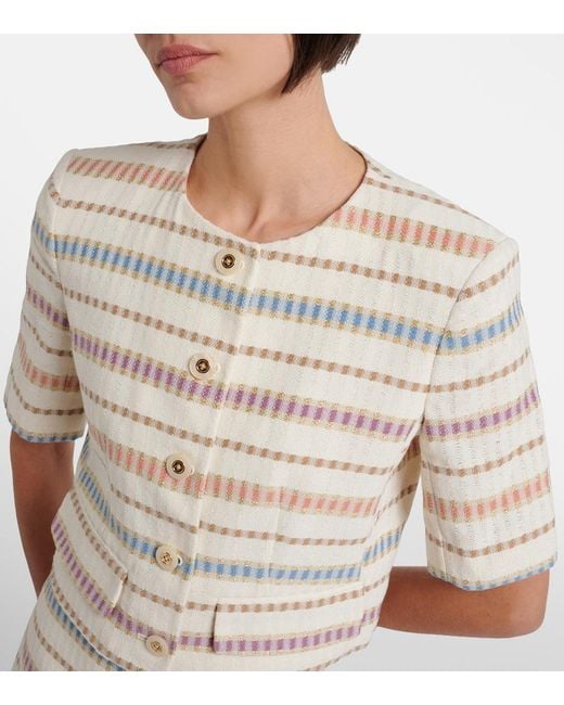 Veronica Beard White Orville Striped Cropped Cotton-Blend Jacket