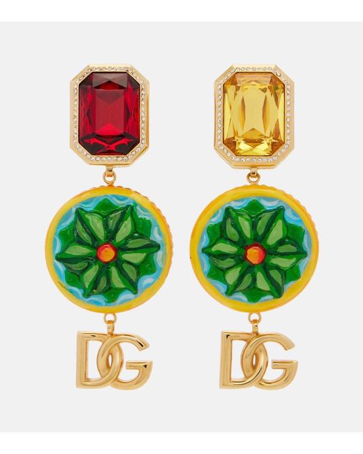 Dolce & Gabbana Green Dg Embellished Clip-On Earrings