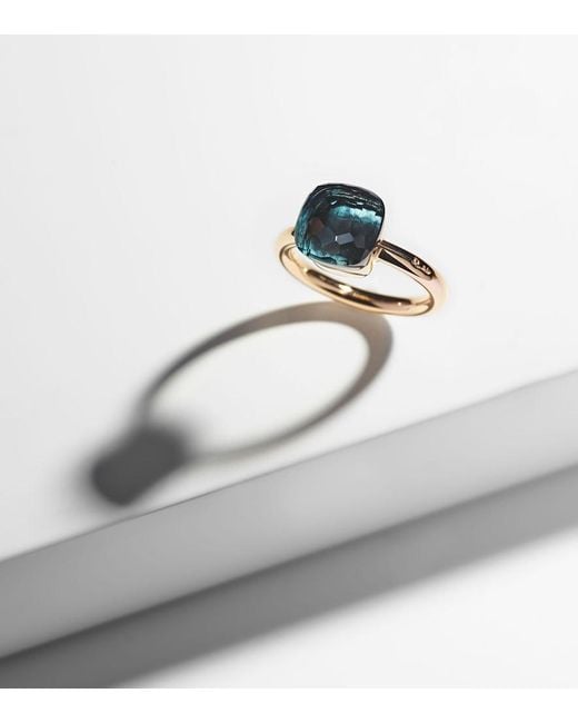 Pomellato Blue Nudo 18Kt Rose And Ring With Topaz