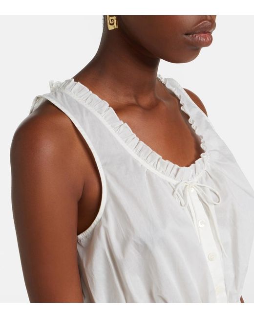 Staud White Sicilia Lace-Trimmed Cotton Voile Top