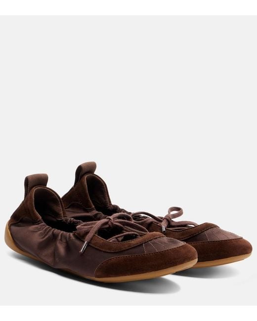 Chloé Brown Kick Suede-Trimmed Satin Flats