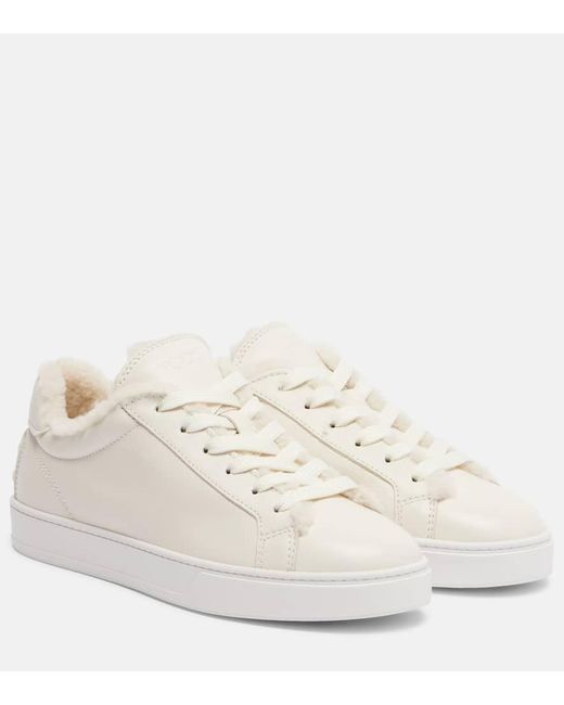 Tod's White Sneakers Cassetta Aus Leder Mit Shearling
