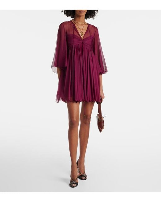 Chloé Red Sheer Ruched Silk Minidress