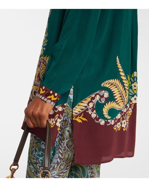 Etro Green Bedrucktes Oversize-Hemd Aus Seide