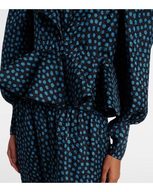 Chloé Blue Polka-Dot Peplum Silk Jacquard Blouse