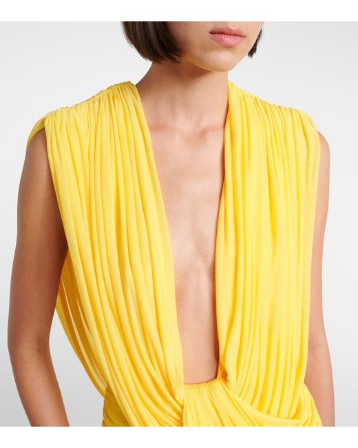 Christopher Esber Yellow Ripple Ruched Draped Jersey Minidress