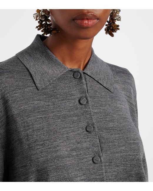 Dries Van Noten Gray Wool Polo Sweater